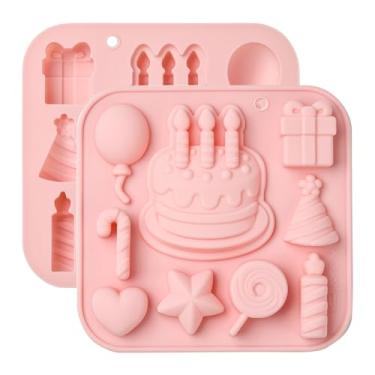 Imagem de UR URLIFEHALL 2 peças de moldes de silicone com tema de aniversário, formas de bolo de balão para chocolate, doces, cubos de gelo, biscoitos, formas reutilizáveis de cozimento