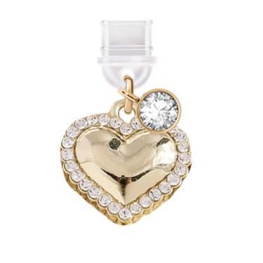 Imagem de ELISE & FONDA TP744 Tipo-C porta de carregamento plugue antipoeira pequeno 3D cristal amor coração celular charme para iPhone 15/16/Samsung/OnePlus/Xiaomi/oppo telefones Android (ouro)