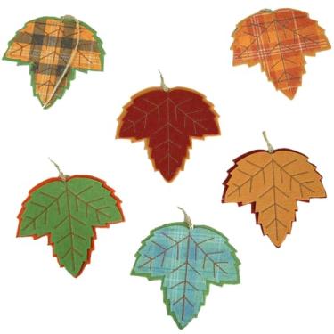 Imagem de Ornamentos de tecido de folha de bordo de outono de Ação de Graças para festa de outono, grinalda, grinalda, garrafa de vinho, presente 6 peças