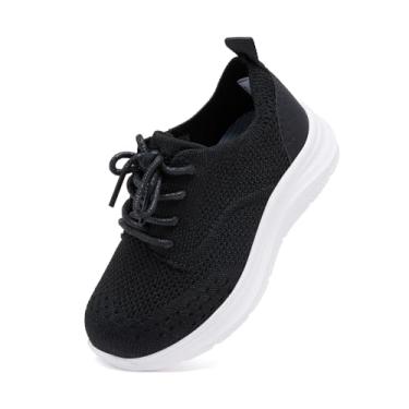 Imagem de BMCiTYBM Sapatos infantis para meninos e meninas, confortáveis, tênis de caminhada, malha Oxford, casual, uniforme escolar, mocassim, A - Preto, 22
