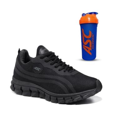 Imagem de Tênis Feminino Ascension + Coqueteleira – Leve, Macio e Confortável para Caminhada, Corrida, Academia e Uso Diário | Estilo Esportivo e Urbano (Preto + CQ.AZL, BR, Adulto, Numérico, 44)