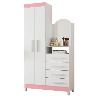 Imagem de Cômoda New Capri 2 Portas e 4 Gavetas com Espelho - Móveis Albatroz Branco/Rosa Matte
