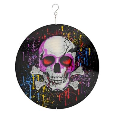 Imagem de Chaoaixx Decoração giratória de caveira de Halloween - 30,5 cm mandala 3D arte cinética escultura pendurada metal à prova de ferrugem decoração de jardim, giratório para pendurar ao ar livre para