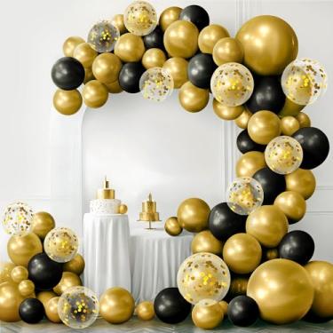 Imagem de KatchOn, Black And Gold Balloon Arch Kit - Big, Pack of 120 | Black And Gold Graduation Balloons for Black And Gold Graduation Party Decorations | Gold Confetti Balloons for New Year Decorations