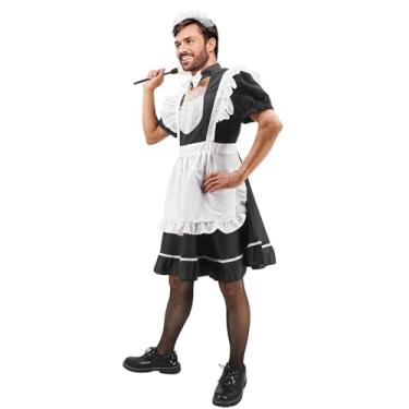 Imagem de Fantasia masculina de cosplay de empregada doméstica, roupa rodada com bainha grande, conjunto divertido de cosplay de apresentações de palco, Preto e branco, G