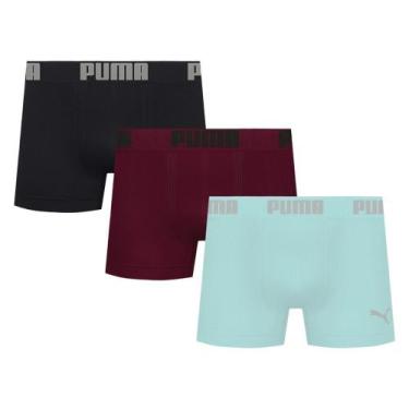 Imagem de Kit 3 Cuecas Puma Boxer Sem Costura Masculina, Preto, Verde, G