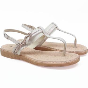 Imagem de Sandália Flat Rasteira Piccadilly Tiras Finas Strass Confort, Off whit