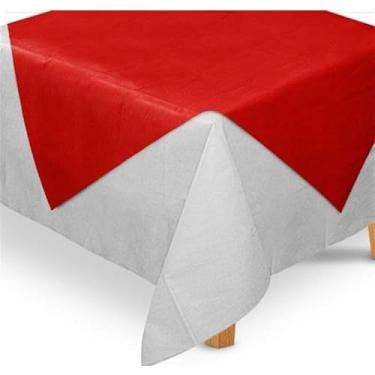 Imagem de Kit 10 Toalhas de mesa festa TNT 1x1m + 10 Cobre Manchas 70x70cm - Para Decoração De Festas, casamentos(Branco c/Vermelho,20 Toalhas + 20 Cobre Manchas)