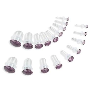 Imagem de Earblity 18 peças kits de alongamento de vidro roxo único alargador cônico curto com anéis de vedação de borracha, 1,6-10 mm (14G-00G) alargadores de orelha, alargadores de túneis, piercing cilíndrico