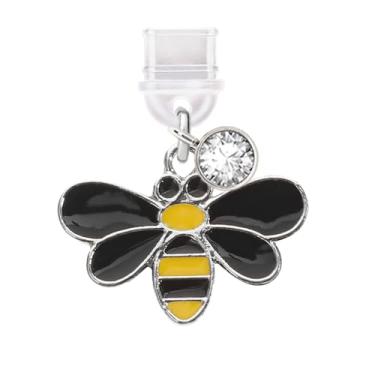 Imagem de ELISE & FONDA TP805 Tipo-C porta de carregamento cristal antipoeira pingente de celular Little Dragonfly para iPhone 15/16/Samsung/OnePlus/Xiaomi/oppo telefones Android (preto e amarelo)
