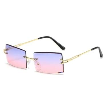 Imagem de Óculos de sol vintage luxuosos sem aro, femininos e masculinos, armação de metal punk, óculos masculinos UV400 (dourado, roxo e rosa)