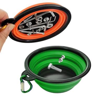 Imagem de Conjunto de bandeja de peças magnéticas dobráveis, bandejas magnéticas dobráveis, tigelas redondas de silicone integradas de 13 cm, organizador de porcas e parafusos multiuso, gancho de suspensão