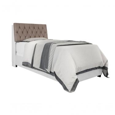 Imagem de Cabeceira Box Solteiro Isis Branco Com Capitonê Bege Escuro