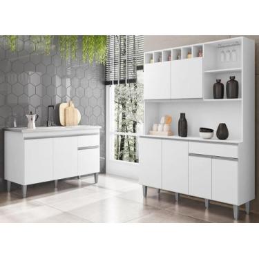 Imagem de Balcão de Pia Tatiane 120m Sem Tampo e Armário de Cozinha Alice Branco