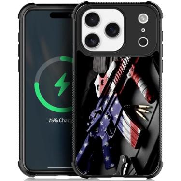 Imagem de ZHEGAILIAN Capa compatível com iPhone 16-5G Pro, parte traseira de vidro temperado + silicone macio TPU protetor de choque - Coldre masculino para metralhadora