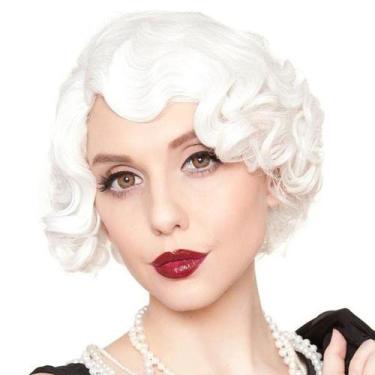 Imagem de Peruca Kaneles Short White Curly Finger Wave Synthetic Hair