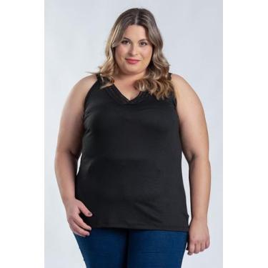 Imagem de Regata Feminina Plus Size Malha Suedi Detalhe Decote Renda Palito - Se