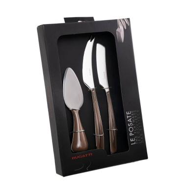 Imagem de Kit 3 Peças Queijo Faca Espátula Petisco Tabaco Luxo Bugatti