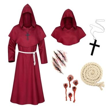 Imagem de YYKULKEY Roupão masculino de Halloween frade medieval renascentista monge padre capa com capuz fantasia cosplay para adultos (R-G)
