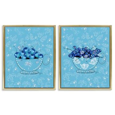 Imagem de Stupell Industries Conjunto de 2 peças Blue Fruits Teacups com moldura dourada de Susan Lugar, 78 x 63 cm