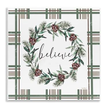 Imagem de Stupell Industries Believe Wreath on Green Plaid Wall Plaque Art Design por Elizabeth Tyndall, 12 x 12