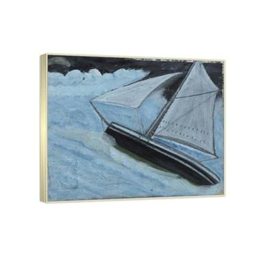 Imagem de RYLJCZ Reproduções de pinturas famosas de Alfred Wallis-(Small Boat) Impressões em tela - quadros decorativos para sala de estar 30 x 35 cm (11,8 x 13,7 pol) molduras de champanhe