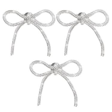 Imagem de MBAIYO Laço de strass, 3 peças de broche de laço de cristal, alfinetes prateados, laço, strass, broches brilhantes para mulheres, chapéus, formatura, casamento, festa, vestido, terno, camisa, botões