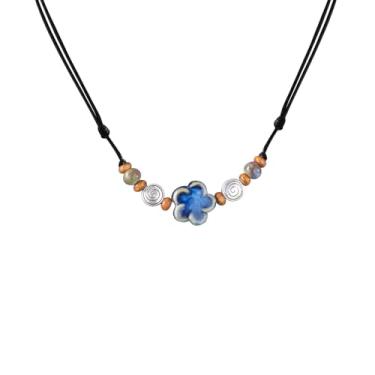 Imagem de Gracayfr Colar boêmio de cerâmica com contas, floral, espiral, espiral, Y2K, hippie, ajustável, preto, cordão, gargantilha para mulheres, Zinco, Sem Pedra Preciosa