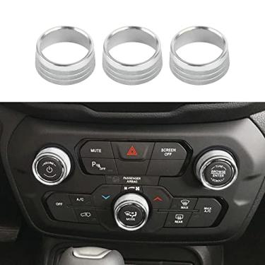 Imagem de CheroCar Capa de botão de rádio AC, controle de volume de áudio, botão de ajuste, anel de acabamento compatível com Jeep Renegade 2018 2019 2020 2021 2022 2023, prata..