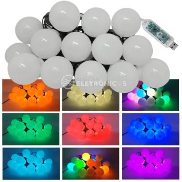 Imagem de Varal Cordão P6m USB 20 LEDs Bolinhas Magicas Coloridas Pisca Pisca Co