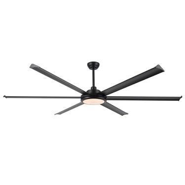 Imagem de ELEHINSER Ventilador de teto industrial de 203 cm com luz e controle remoto, motor CC reversível sem ruído de 6 velocidades, 6 lâminas duráveis de camada dupla de alumínio preto, ventiladores de teto