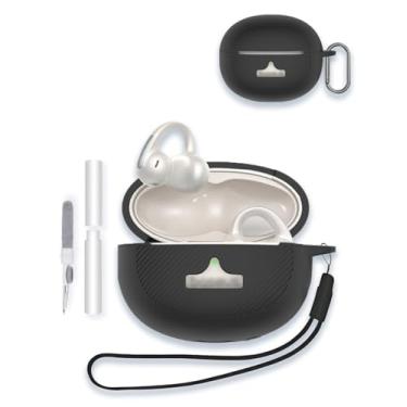 Imagem de Capa para fones de ouvido Baseus Bowie MC1 Pro com clipe de orelha aberta, protetor de silicone macio, portátil, resistente a arranhões, com kit de limpeza, mosquetão e cordão, preta