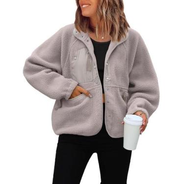 Imagem de Casaco feminino ReachMe Sherpa Fuzzy Fleece, casaco de inverno, cinza
