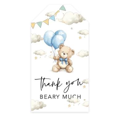 Imagem de Andaz Press 5 x 9 cm Baby Blue Thank You Beary Much Etiquetas de bebê para lembrancinhas de ursinho de pelúcia Decorações de chá de bebê We Can Bearly Wait Decorações clássicas de agradecimento para