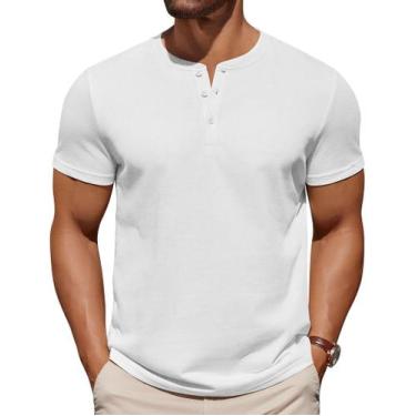 Imagem de Camisa COOFANDY Vacation Henley de algodão para homens de manga curta