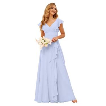 Imagem de Vestido de dama de honra TIRAS Ruffles Chiffon com decote em V lavanda