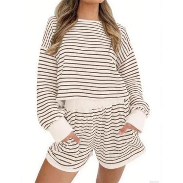 Imagem de Shorts femininos de malha listrada Lounge Set MISSACTIVER, 2 peças