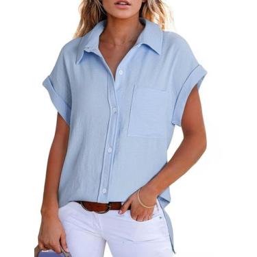 Imagem de Camisas femininas elegantes, fofas, de manga curta, com botões, camise