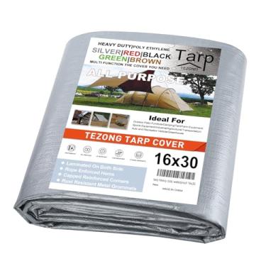 Imagem de Lonas resistentes à prova d'água 4,9 x 9 m, lona TEZONG prata 12 mil capa de lona de plástico para uso externo para chuva de emergência, móveis de pátio, madeira, telhado, acampamento, carro, piscina