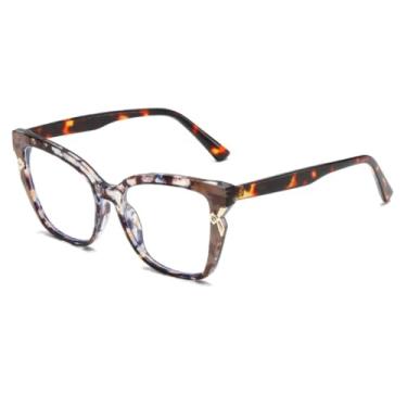 Imagem de HCPIHF Armação de óculos vintage fashion com lentes transparentes e armação de duas cores (leopardo)