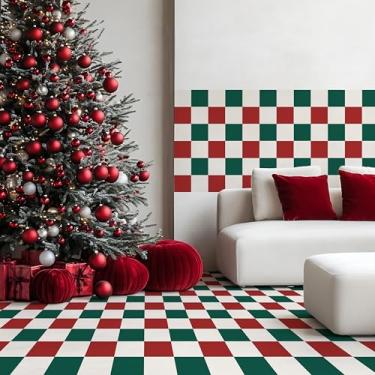 Imagem de Alwayspon Adesivo de vinil para azulejo de parede adesivo autoadesivo adesivo na parede decalque para cozinha banheiro 10 peças x 20 x 20 cm, vermelho verde branco decoração de Natal