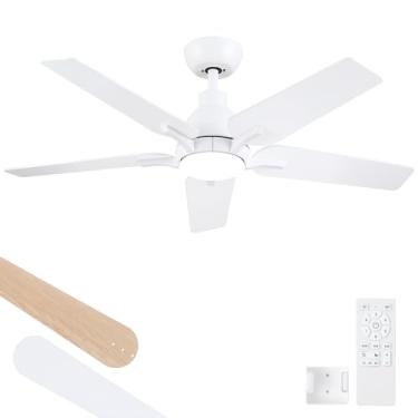Imagem de putroad Ventiladores De Teto De 42 Polegadas Com Luzes E Controle Remoto, Ventilador De Teto Branco, Ventilador De Teto Moderno De 5 Pás Para Quarto, Sala De Estar, Sala De Jantar, Pátio, Regulável,