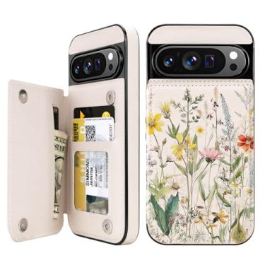 Imagem de uCOLOR Capa carteira compatível com Google Pixel 9 Pro XL com compartimento para cartão, capa flip de couro PU para mulheres e meninas (flores do deserto)