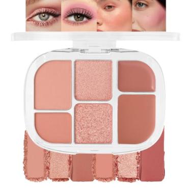 Imagem de HHLTOH Paleta de maquiagem 6 em 1 em creme e blush em pó, paleta de maquiagem para sombras, laranja nude neutro fosco e brilhante, prato de maquiagem facial abrangente para mulheres diariamente