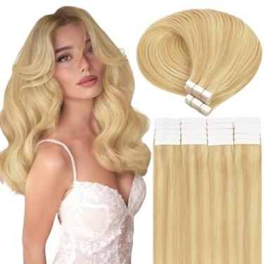 Imagem de Caliee Extensões de cabelo humano com fita adesiva P18/60A Loiro Cinza Loiro Loiro Misturado Platinum Fitas em Extensões de Cabelo para Mulheres Sem Costura Poliuretano Trama Pele Trama Real Virgem 55