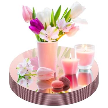 Imagem de Pratos de centro de mesa espelhados redondos, vidro acrílico, pacote com 12, bandeja circular decorativa para mesa de casamento, festa, decoração de Natal (ouro rosa - 25 cm)
