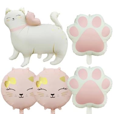 Imagem de Balões de gato Balões de pata de gatinho para decoração de festa temática de gato, chá de bebê, casamento, festa de aniversário, 5 unidades