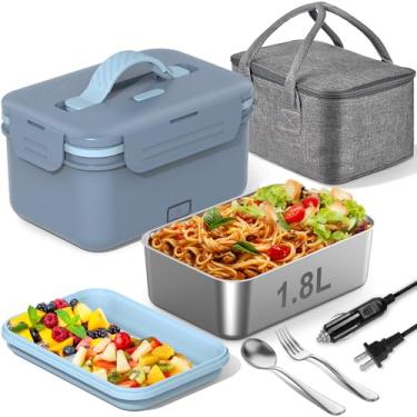 Imagem de WisaKey Lancheira elétrica aquecedor de alimentos, lancheira aquecida de 1,8 l para adultos para carro, caminhão, 12 V/24 V/110 V/220 V, lancheira portátil para aquecer alimentos, lancheira de 100 W