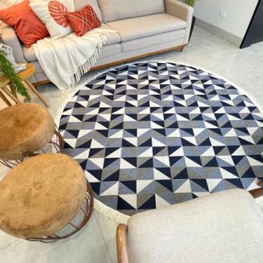 Imagem de Tapete Redondo Dubai Jacquard 200 x 200cm Interior Moderno Antiderrapante Quadrado (Azul Geométrico)