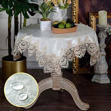 Imagem de ARTABLE Toalha de mesa pequena de renda outono Natal macramê toalha de mesa para Ação de Graças ao ar livre casa de fazenda rústica festa de aniversário piquenique (ouro, 83,8 cm x 83,8 cm (quadrado))